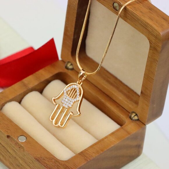 "Rose Gold Hamsa Hand Pendant with Sparkling Stone Detailing, XPPT1231 - Picture 10 of 13